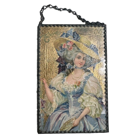 Antique Postcards In Leaded Glass Frames Post Stamped 1911 Wish Thoughts To Son - Picture 5 of 6